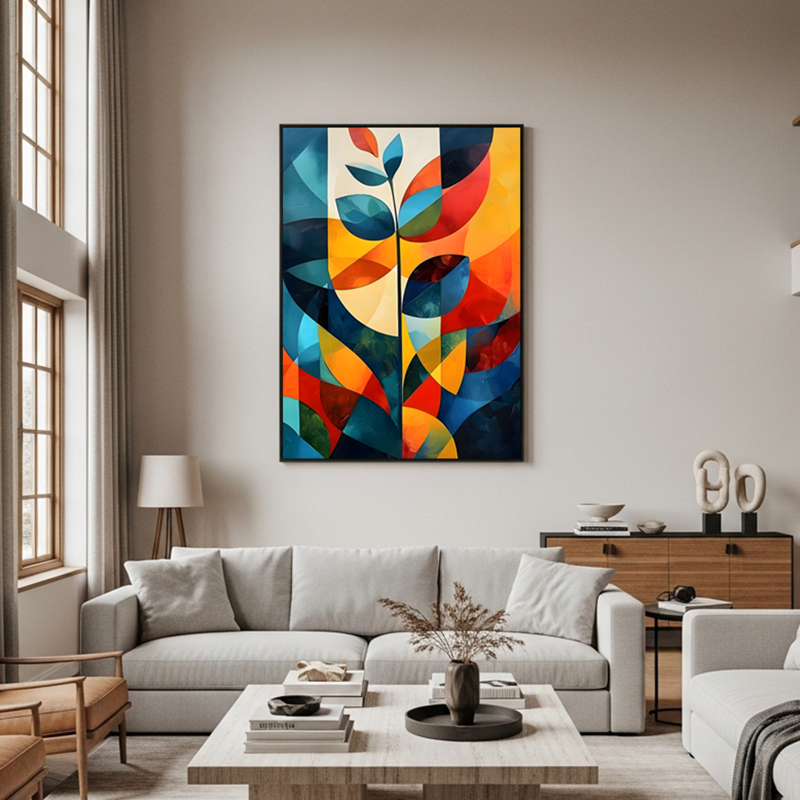 Tela Canvas Curvas Florais Geométricas - sem moldura