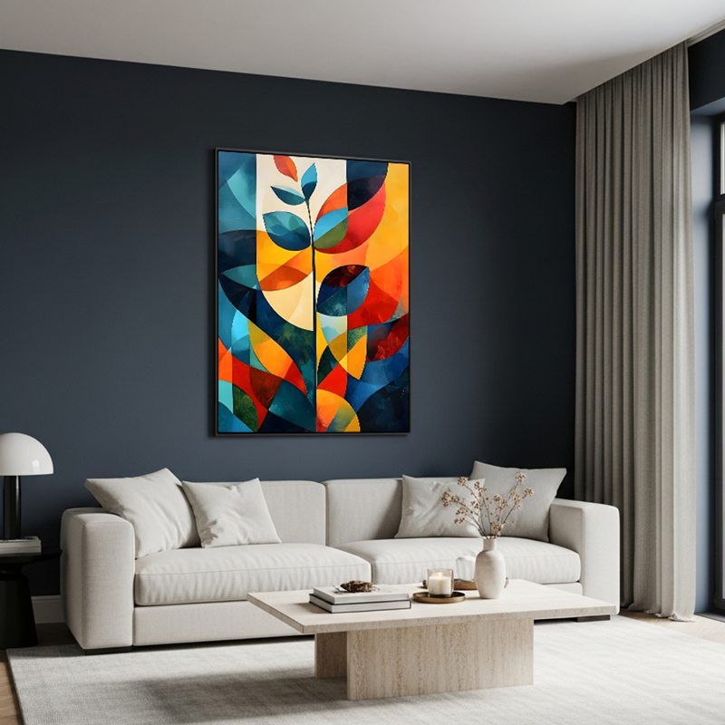 Tela Canvas Curvas Florais Geométricas - sem moldura