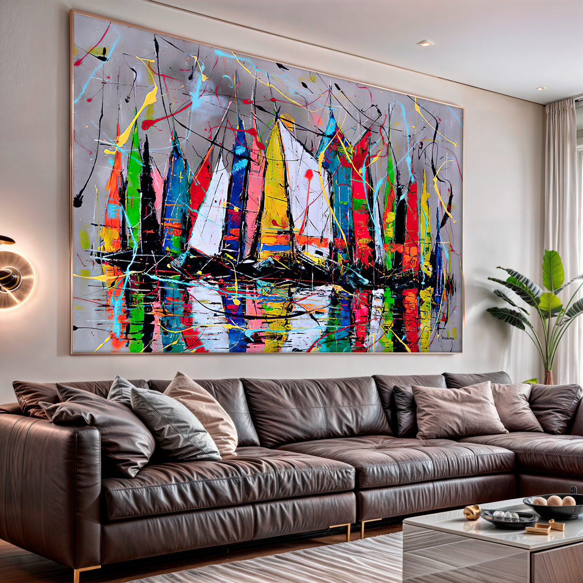 Tela Abstrata Barcos à Vela