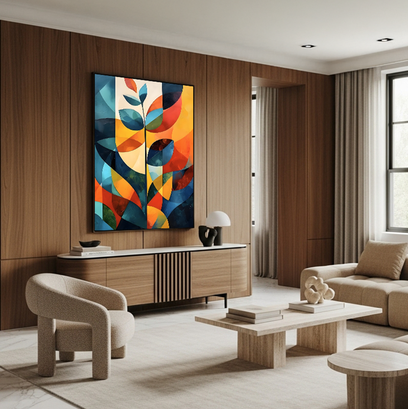 Tela Canvas Curvas Florais Geométricas - sem moldura