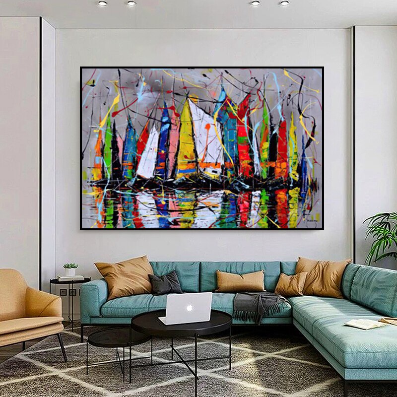 Tela Abstrata Barcos à Vela - Carneiro Shop